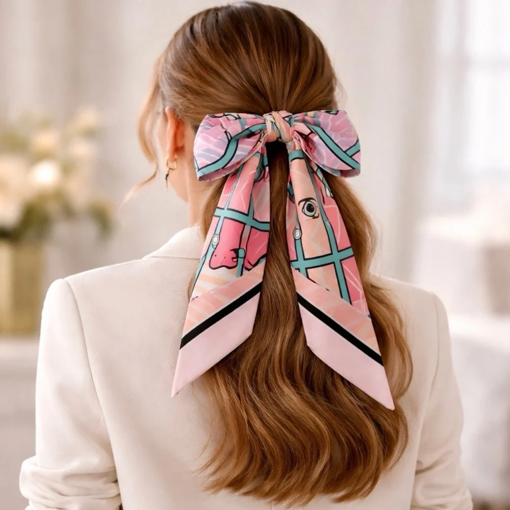 PINK BABY BLUE WHITE EQUESTRIAN HORSE SKINNY SCARF HANDBAG HANDLE WRAP HAIR TIE
